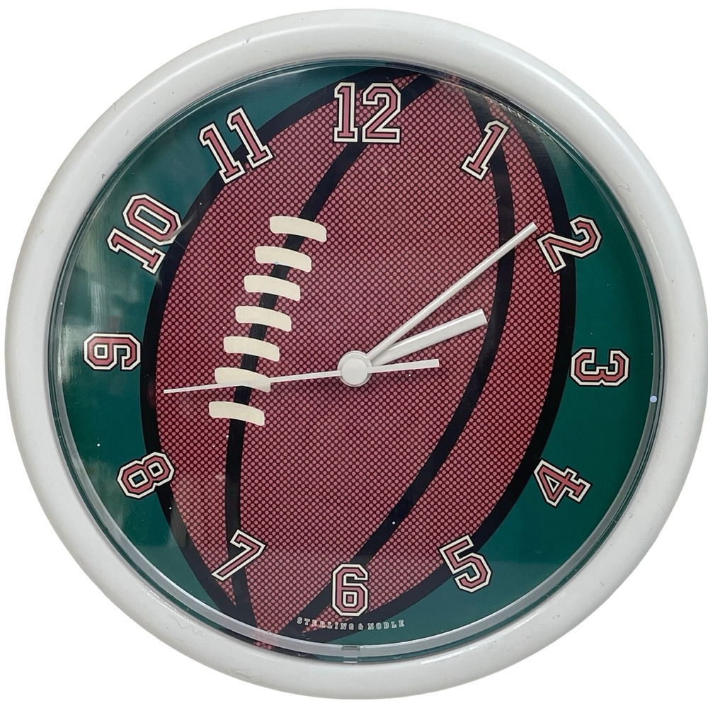 Sterling & Noble Football Wall Clock Green‎ Brown Sports Decor 9" Man Cave Y2K